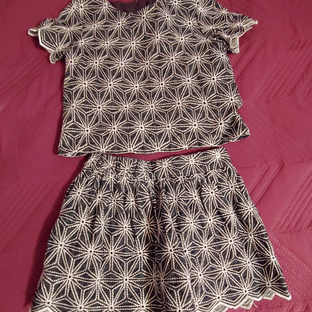 Navy and white skirt set